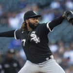 
              Chicago White Sox starter Johnny Cueto delivers a pitch during the first inning of the team's baseball game against the Seattle Mariners, Tuesday, Sept. 6, 2022, in Seattle. (AP Photo/Stephen Brashear)
            