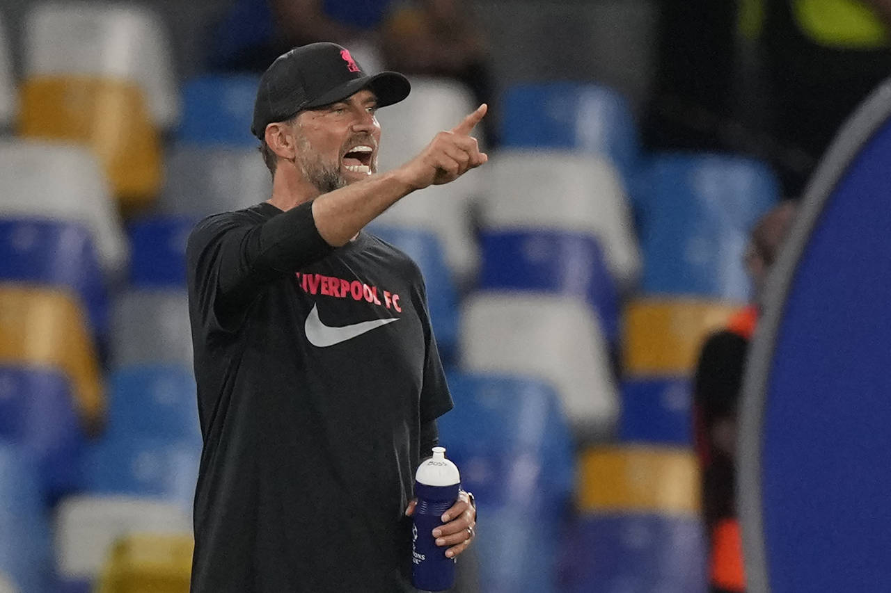 Liverpool's manager Jurgen Klopp gestures during the group A Champions League soccer match between ...