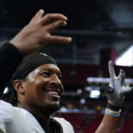 
              New Orleans Saints quarterback Jameis Winston (2) celebrates victory over the Atlanta Falcons after the second half of an NFL football game, Sunday, Sept. 11, 2022, in Atlanta. The New Orleans Saints won 27-26. (AP Photo/Brynn Anderson)
            