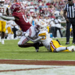 
              Alabama wide receiver Kendrick Law (19) just misses a catch with Louisiana-Monroe defensive back Caymen Mills (18) defending during the second half of an NCAA college football game Saturday, Sept. 17, 2022, in Tuscaloosa, Ala. (AP Photo/Vasha Hunt)
            