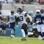 
              Jacksonville Jaguars wide receiver Christian Kirk (13) runs after a catch against the Indianapolis Colts during the second half of an NFL football game, Sunday, Sept. 18, 2022, in Jacksonville, Fla. (AP Photo/Gary McCullough)
            