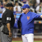 
              New York Mets manager Buck Showalter talks with umpire Laz Diaz (63) during the fourth inning of the team's baseball game against the Chicago Cubs on Tuesday, Sept. 13, 2022, in New York. (AP Photo/Jessie Alcheh)
            