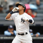 
              New York Yankees' Oswaldo Cabrera reacts after hitting a home run during the second inning a baseball game against the Tampa Bay Rays on Sunday, Sept. 11, 2022, in New York. (AP Photo/Noah K. Murray)
            