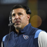 
              Tennessee Titans head coach Mike Vrabel reacts during the first half of an NFL football game against the Buffalo Bills, Monday, Sept. 19, 2022, in Orchard Park, N.Y. (AP Photo/Adrian Kraus)
            