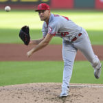 
              Los Angeles Angels starting pitcher Reid Detmers delivers during the first inning of a baseball game against the Cleveland Guardians, Monday, Sept. 12, 2022, in Cleveland. (AP Photo/David Dermer)
            