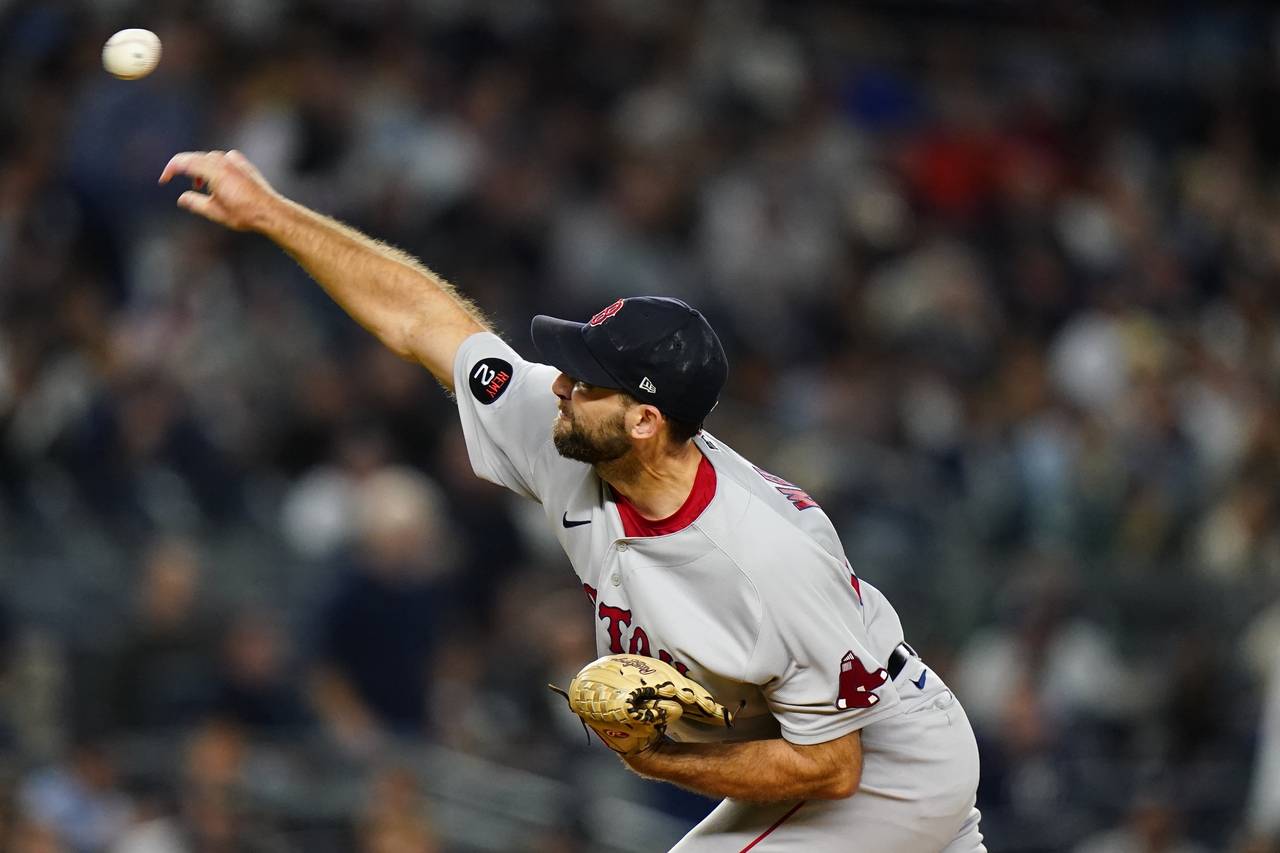 Boston Red Sox's Michael Wacha pitches during the first inning of a baseball game against the New Y...