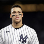 
              New York Yankees' Aaron Judge pauses during the seventh inning of the team's baseball game against the Baltimore Orioles on Friday, Sept. 30, 2022, in New York. (AP Photo/Adam Hunger)
            