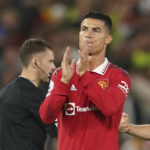 
              Manchester United's Cristiano Ronaldo applauds at the end of the English Premier League soccer match between Manchester United and Liverpool at Old Trafford stadium, in Manchester, England, Monday, Aug 22, 2022. (AP Photo/Dave Thompson)
            