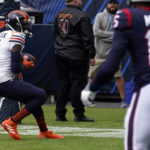 
              Chicago Bears safety Eddie Jackson (4) intercepts a pass in the end zone against the Houston Texans during the first half of an NFL football game Sunday, Sept. 25, 2022, in Chicago. (AP Photo/Charles Rex Arbogast)
            