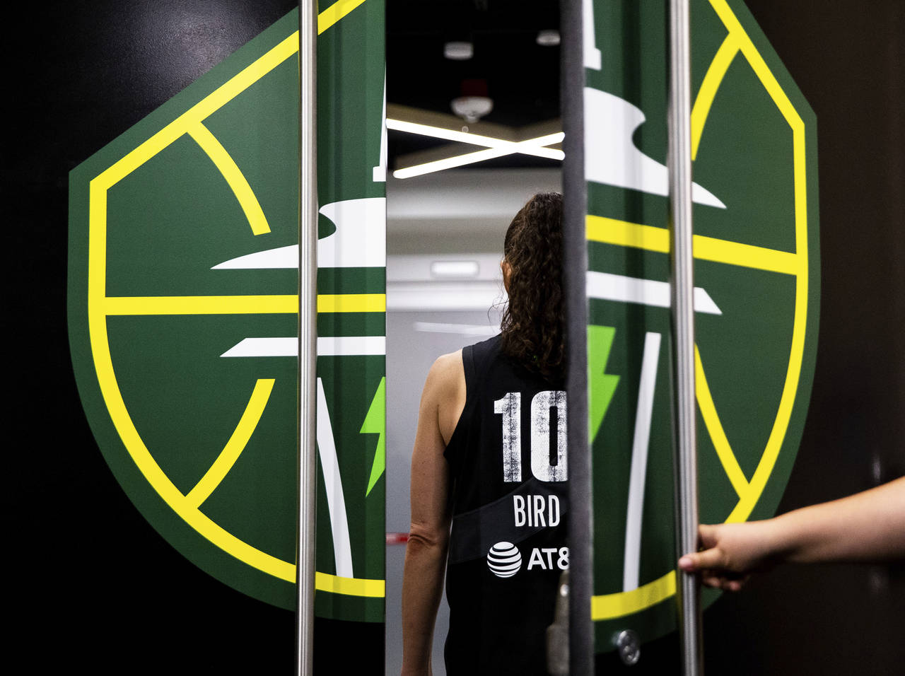 Seattle Storm guard Sue Bird (10) walks into the locker room after playing her final game, a Storm ...