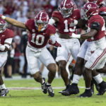 
              Alabama linebacker Henry To'oTo'o (10) celebrates a third-down stop against Vanderbilt during the first half of an NCAA college football game Saturday, Sept. 24, 2022, in Tuscaloosa, Ala. (AP Photo/Vasha Hunt)
            