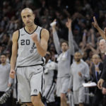 
              FILE - San Antonio Spurs guard Manu Ginobili (20) pumps his fist after hitting the winning shot in the final seconds of the team's NBA basketball game against the Boston Celtics, Friday, Dec. 8, 2017, in San Antonio. The four-time NBA champion with the San Antonio Spurs is one of the headliners for Saturday night’s enshrinement ceremony in Springfield, Massachusetts. (AP Photo/Eric Gay, File)
            