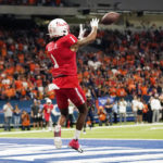 
              Houston wide receiver Nathaniel Dell (1) catches a pass for a touchdown against UTSA during the second half of an NCAA college football game, Saturday, Sept. 3, 2022, in San Antonio. (AP Photo/Eric Gay)
            