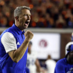 
              San Jose State head coach Brent Brennan reacts to a play during the second half of an NCAA college football game against Auburn, Saturday, Sept. 10, 2022, in Auburn, Ala. (AP Photo/Butch Dill)
            