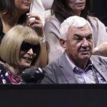 
              Anna Wintour, left, and Robert Federer on day one of the Laver Cup at the O2 Arena, London, Friday, Sept. 23, 2022. (John Walton/PA via AP)
            