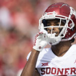 
              Oklahoma wide receiver Jalil Farooq (3) celebrates after scoring a touchdown in the first quarter of an NCAA football game against Nebraska, Saturday, Sept. 17, 2022 at Memorial Stadium in Lincoln. (Noah Riffe/Lincoln Journal Star via AP)
            