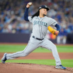 TORONTO, ON - OCTOBER 07: Luis Castillo #21 of the Seattle Mariners pitches to the Toronto Blue Jays during the first inning in Game One of their AL Wild Card series at Rogers Centre on October 7, 2022 in Toronto, Ontario, Canada.  (Photo by Mark Blinch/Getty Images)