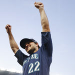 SEATTLE, WASHINGTON - OCTOBER 04: Luis Torrens #22 of the Seattle Mariners celebrates a 7-6 win over the Detroit Tigers in 10 innings at T-Mobile Park on October 04, 2022 in Seattle, Washington. (Photo by Steph Chambers/Getty Images)