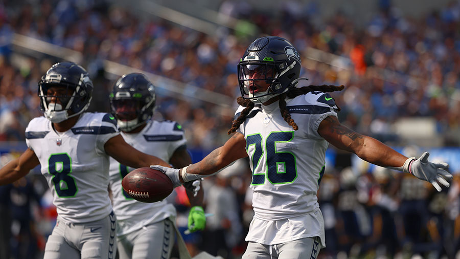 Seattle Seahawks safety Ryan Neal (26) during an NFL football game against  the Denver Broncos, Monday, Sept. 12, 2022, in Seattle, WA. The Seahawks  defeated the Bears 17-16. (AP Photo/Ben VanHouten Stock Photo - Alamy