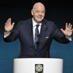
              FIFA President Giovanni Infantino gestures as he speaks during the FIFA Women's World Cup 2023 draw in Auckland, New Zealand, Saturday. 22, 2022. (Alan Lee/Photosport via AP)
            