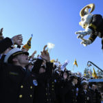 
              Midshipmen cheer as Navy mascot Bill The Goat gestures before an NCAA college football game against Temple, Saturday, Oct. 29, 2022, in Annapolis, Md. (AP Photo/Terrance Williams)
            