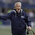
              Seattle Seahawks head coach Pete Carroll gestures during the second half of his team's NFL football game against the New York Giants in Seattle, Sunday, Oct. 30, 2022. (AP Photo/John Froschauer)
            