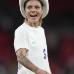 
              England's Rachel Daly reacts after the women's friendly soccer match between England and the US at Wembley stadium in London, Friday, Oct. 7, 2022. (AP Photo/Kirsty Wigglesworth)
            