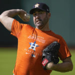 
              Houston Astros starting pitcher Justin Verlander works out ahead of Game 1 of the baseball World Series between the Houston Astros and the Philadelphia Phillies on Thursday, Oct. 27, 2022, in Houston. Game 1 of the series starts Friday. (AP Photo/David J. Phillip)
            