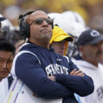 
              Penn State head coach James Franklin watches against Michigan in the first half of an NCAA college football game in Ann Arbor, Mich., Saturday, Oct. 15, 2022. (AP Photo/Paul Sancya)
            