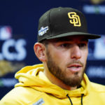 
              San Diego Padres starting pitcher Joe Musgrove speaks during a news conference ahead of Game 3 of the baseball National League Championship Series against the Philadelphia Phillies, Thursday, Oct. 20, 2022, in Philadelphia. (AP Photo/Matt Rourke)
            