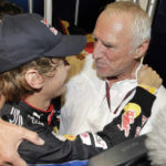 
              Red Bull driver Sebastian Vettel of Germany, left, and Dietrich Mateschitz of Austria, team owner of Red Bull and Toro Rosso F1 teams, right, celebrate after Vettel became Formula One World Champion 2010 at the Emirates Formula One Grand Prix auto race at the Yas Marina racetrack in Abu Dhabi, United Arab Emirates, on Nov. 14, 2010. The Austrian billionaire, co-founder of energy drink company Red Bull and founder and owner of the Red Bull Formula One racing team, has died, officials with the Red Bull racing team said, Saturday,  Oct. 22, 2022. He was 78. (AP Photo/Gero Breloer, File)
            