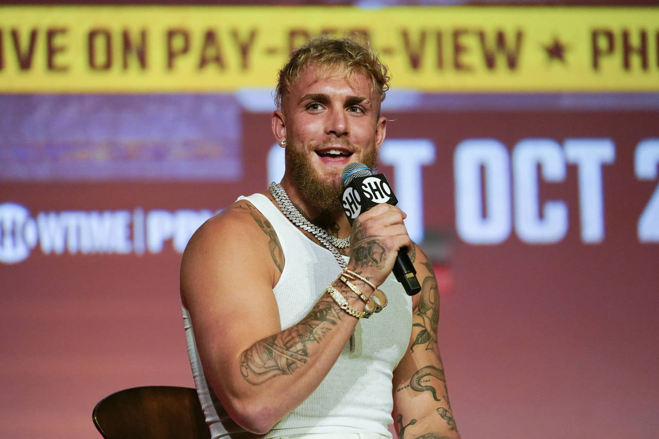 FILE - Jake Paul speaks during a news conference Monday, Sept. 12, 2022, in Los Angeles. Paul is th...