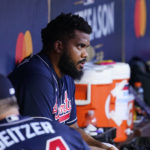 
              Atlanta Braves relief pitcher Kenley Jansen (74) watches play during the eighth inning in Game 4 of baseball's National League Division Series between the Philadelphia Phillies and the Atlanta Braves, Saturday, Oct. 15, 2022, in Philadelphia. (AP Photo/Matt Slocum)
            