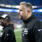 
              Carolina Panthers head coach Matt Rhule leaves the field after their loss against the San Francisco 49ers during an NFL football game on Sunday, Oct. 9, 2022, in Charlotte, N.C. (AP Photo/Jacob Kupferman)
            
