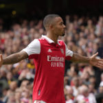 
              Arsenal's Gabriel Jesus celebrates after scoring his side's second goal during the English Premier League soccer match between Arsenal and Tottenham Hotspur, at Emirates Stadium, in London, England, Saturday, Oct. 1, 2022. (AP Photo/Kirsty Wigglesworth)
            