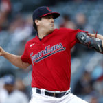 
              Cleveland Guardians starting pitcher Cal Quantrill delivers against the Kansas City Royals during the first inning of a baseball game Tuesday, Oct. 4, 2022, in Cleveland. (AP Photo/Ron Schwane)
            