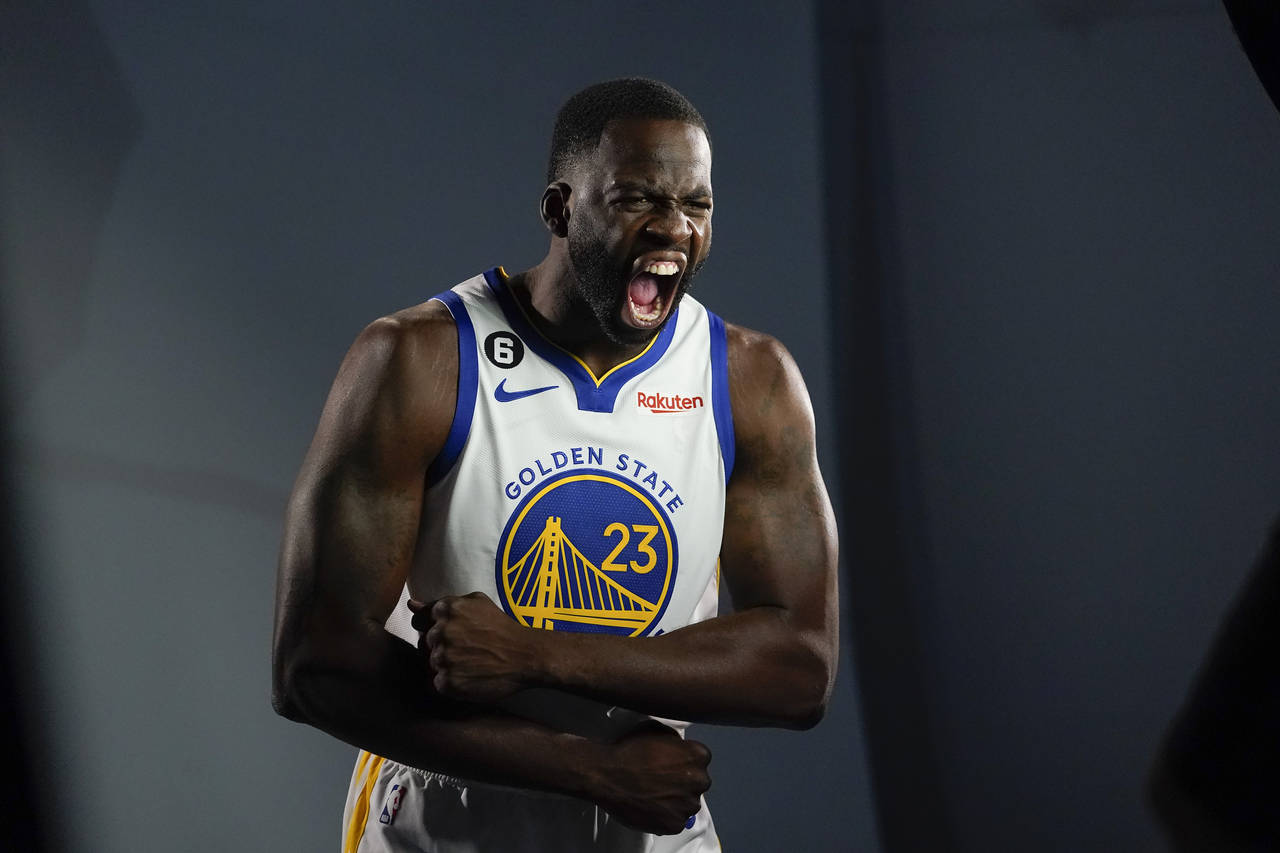 Golden State Warriors forward Draymond Green poses for a photograph during an NBA basketball media ...