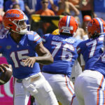 
              Florida quarterback Anthony Richardson (15) looks to throw during the first half of an NCAA college football game against Missouri, Saturday, Oct. 8, 2022, in Gainesville, Fla. (AP Photo/John Raoux)
            