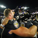 
              Baltimore Ravens place kicker Justin Tucker celebrates with teammates after they defeated the Cincinnati Bengals an NFL football game, Sunday, Oct. 9, 2022, in Baltimore. (AP Photo/Julio Cortez)
            