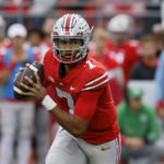 
              FILE - Ohio State quarterback C.J. Stroud plays against Rutgers during an NCAA college football game Saturday, Oct. 1, 2022, in Columbus, Ohio. Stroud was selected top offensive player in the Associated Press Big Ten Midseason Awards, Tuesday, Oct. 11, 2022. (AP Photo/Jay LaPrete, File)
            
