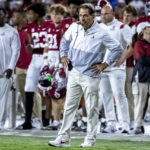
              Alabama coach Nick Saban stands near the sideline during the first half of the team's NCAA college football game against Texas A&M, Saturday, Oct. 8, 2022, in Tuscaloosa, Ala. (AP Photo/Vasha Hunt)
            