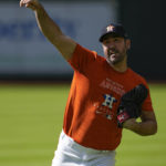 
              Houston Astros starting pitcher Justin Verlander works out ahead of Game 1 of the baseball World Series between the Houston Astros and the Philadelphia Phillies on Thursday, Oct. 27, 2022, in Houston. Game 1 of the series starts Friday. (AP Photo/David J. Phillip)
            