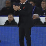 
              Leicester's manager Brendan Rodgers applauds during an English Premier League soccer match between Leicester City and Nottingham Forest at the King Power Stadium in Leicester, England, Monday, Oct. 3, 2022. (AP Photo/Leila Coker)
            