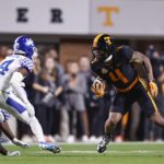 
              Tennessee wide receiver Cedric Tillman (4) runs for yardage after making a catch during the first half of an NCAA college football game against Kentucky, Saturday, Oct. 29, 2022, in Knoxville, Tenn. (AP Photo/Wade Payne)
            