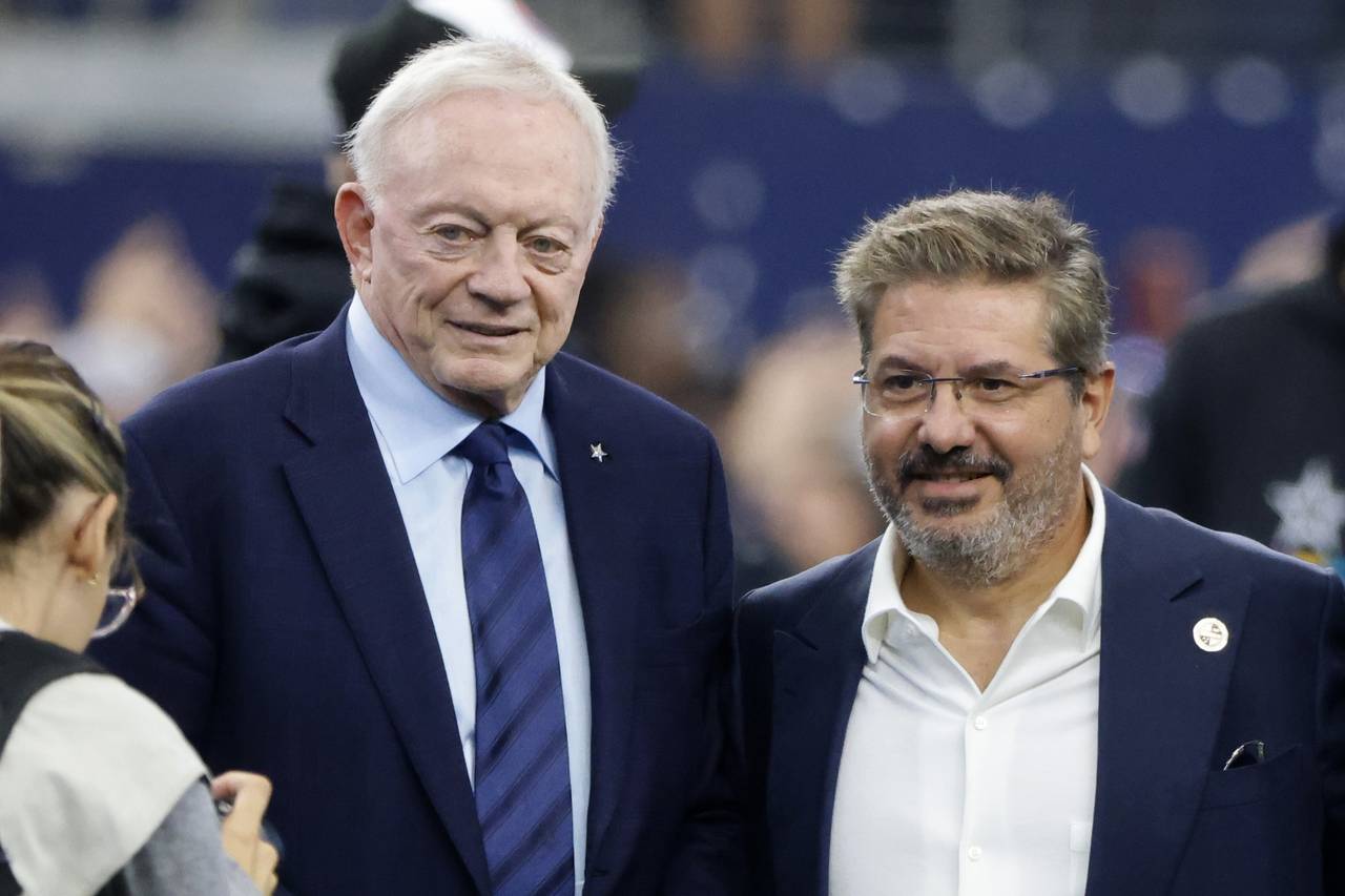 FILE - Dallas Cowboys team owner Jerry Jones and Dan Snyder, co-owner and co-CEO of the Washington ...