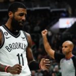 
              Brooklyn Nets' Kyrie Irving reacts after being fouled during the first half of an NBA basketball game Wednesday, Oct. 26, 2022, in Milwaukee. (AP Photo/Morry Gash)
            