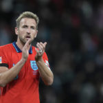 
              England's Harry Kane applauds after the UEFA Nations League soccer match between England and Germany at the Wembley Stadium in London, England, Monday, Sept. 26, 2022. (AP Photo/Alastair Grant)
            