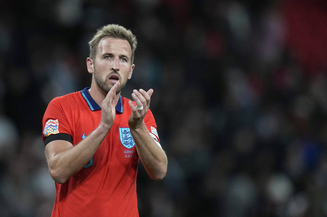 England's Harry Kane applauds after the UEFA Nations League soccer match between England and German...