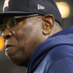 
              Houston Astros manager Dusty Baker Jr. watches play from the dugout against the New York Yankees during the fifth inning of Game 3 of an American League Championship baseball series, Saturday, Oct. 22, 2022, in New York. (AP Photo/Seth Wenig)
            