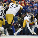 
              Pittsburgh Steelers cornerback Josh Jackson recovers a fumble by Buffalo Bills tight end Quintin Morris during the second half of an NFL football game in Orchard Park, N.Y., Sunday, Oct. 9, 2022. (AP Photo/Adrian Kraus)
            